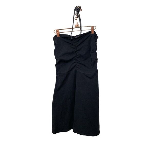 Lucy‎ Ruched Halter Dress Women’s Medium A-Line Organic Cotton Black - Picture 1 of 6